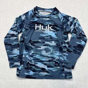 HUK Performance Fishing Shirt Youth Size Youth Medium Blue Gray Long Sleeve